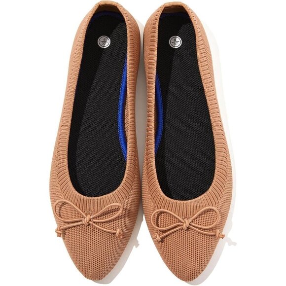 Shupua Flat Shoes Women Brown Mesh Pointed Toe Ballet Comfortable Bow Flat Shoes - Picture 1 of 9